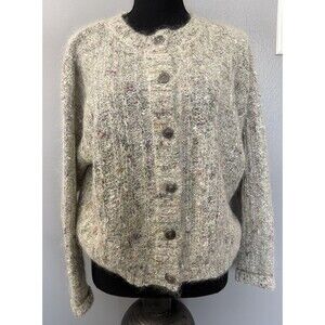 Vtg. Mohair Blend Cardigan Sweater Womens Medium BEST American Clothing Co. Gray